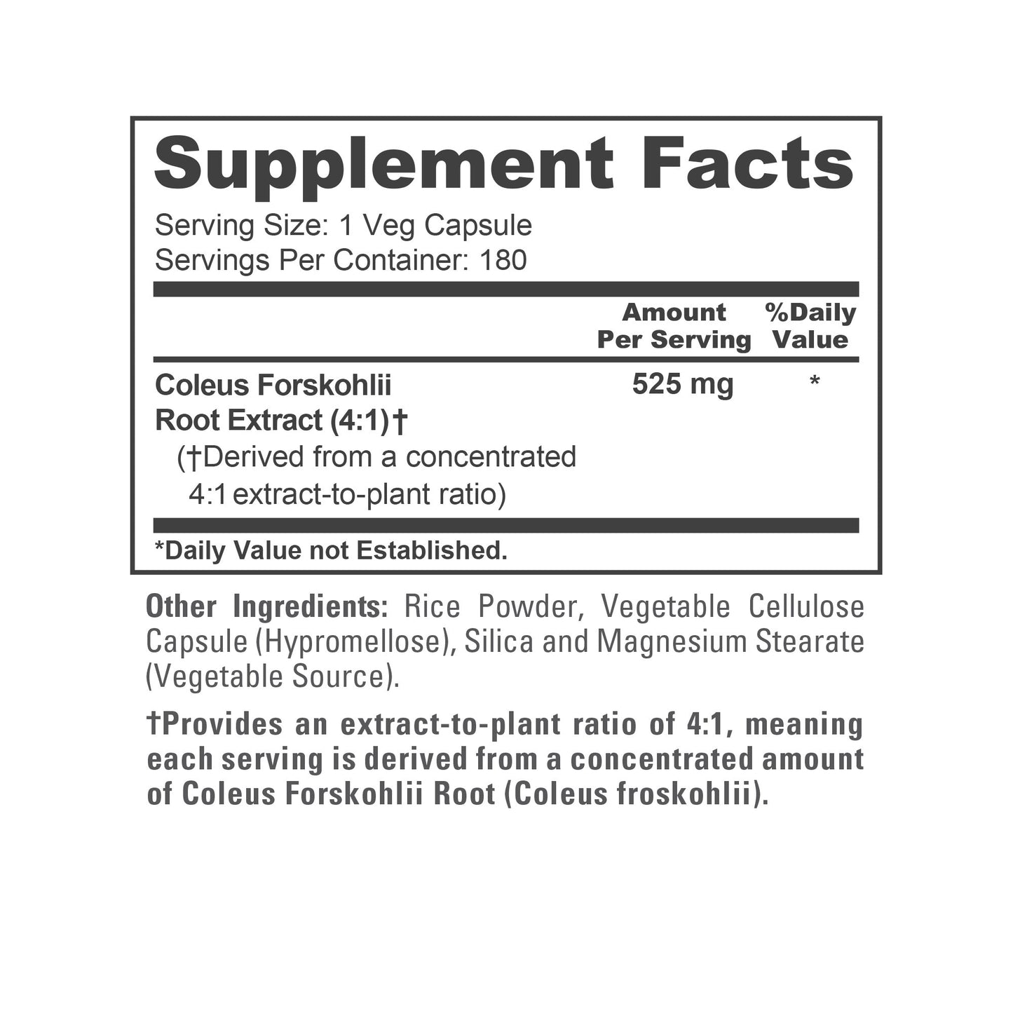 NusaPure Forskohlii 4:1 Extract, 525 mg per Veggie Caps - 180 Capsules (Non-GMO, Vegan & Gluten Free)