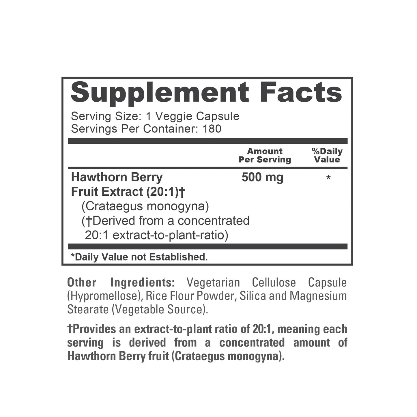 NusaPure Hawthorn Berry 20:1 Extract, 500 mg 180 Veg Caps, Suitable for Vegetarians, Vegan, Non-GMO Dietary Supplement