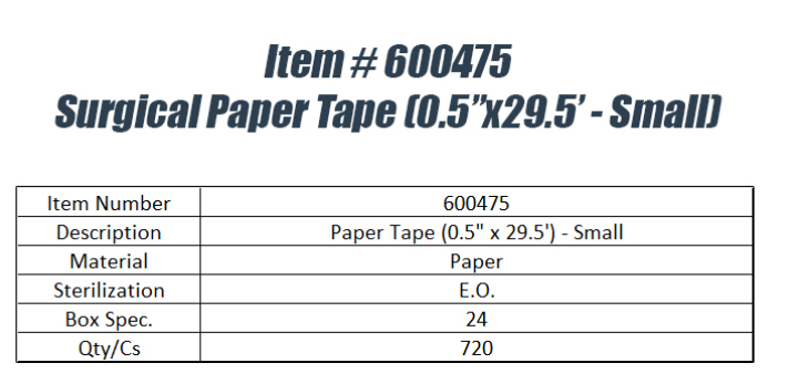Cinta Quirúrgica de Papel (0.5" x 29.5' - Pequeña) (720 unidades)