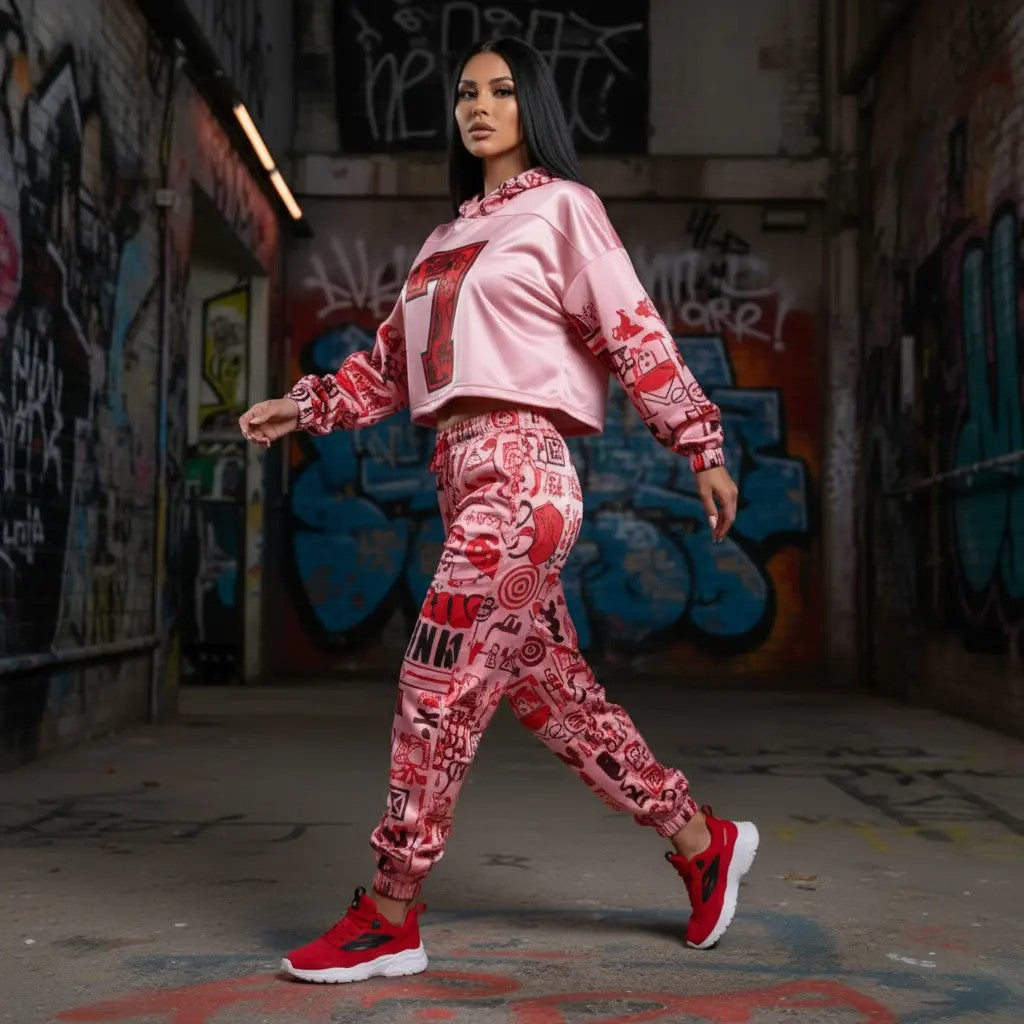 Pink Graffiti scribbles Women's Quick Dry Sweatpants(L65) CREATED BY DESIGNS BY KIEKIE
