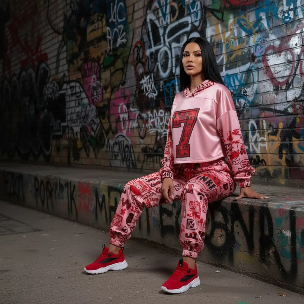 Pink Graffiti scribbles Women's Quick Dry Sweatpants(L65) CREATED BY DESIGNS BY KIEKIE