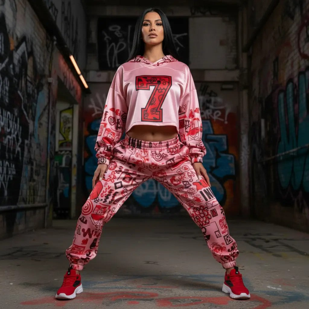 Pink graffiti scribbles on Women's Long Sleeve Fleece Hoodie JACKET ONLY new create by Designs By Kiekie