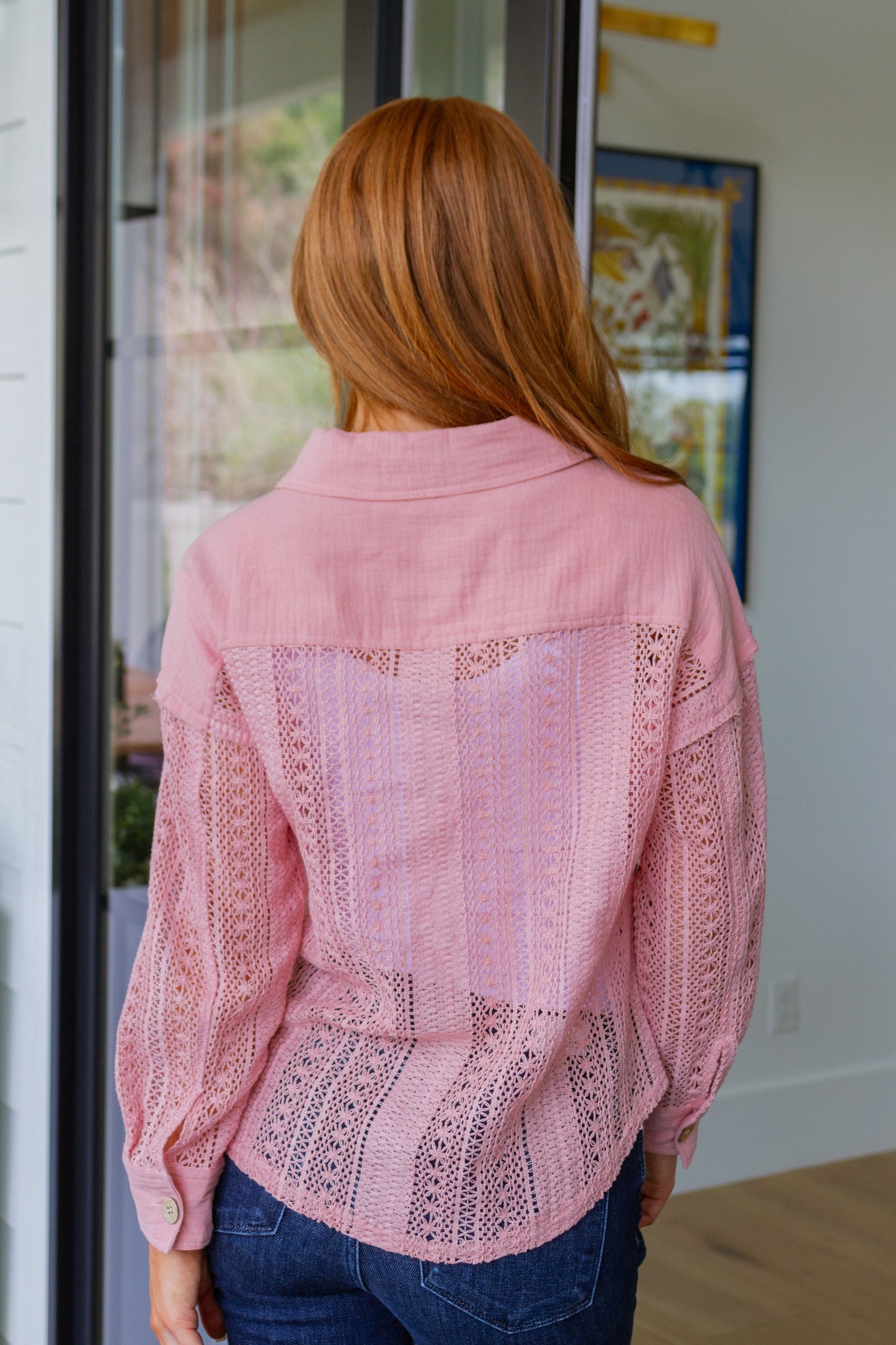 Blusa abotonada de encaje Sweeter Than Nectar en color rosa