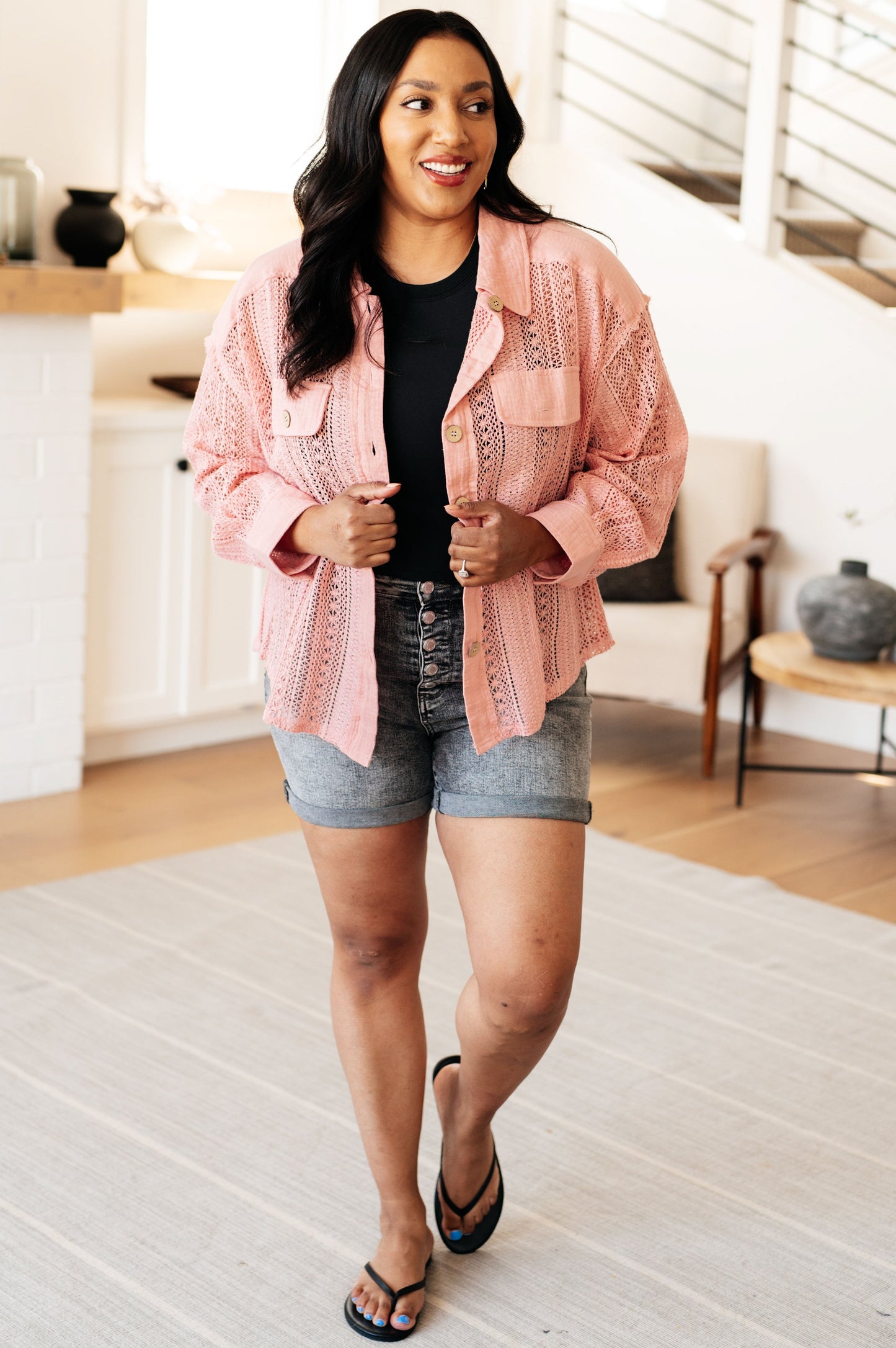 Blusa abotonada de encaje Sweeter Than Nectar en color rosa