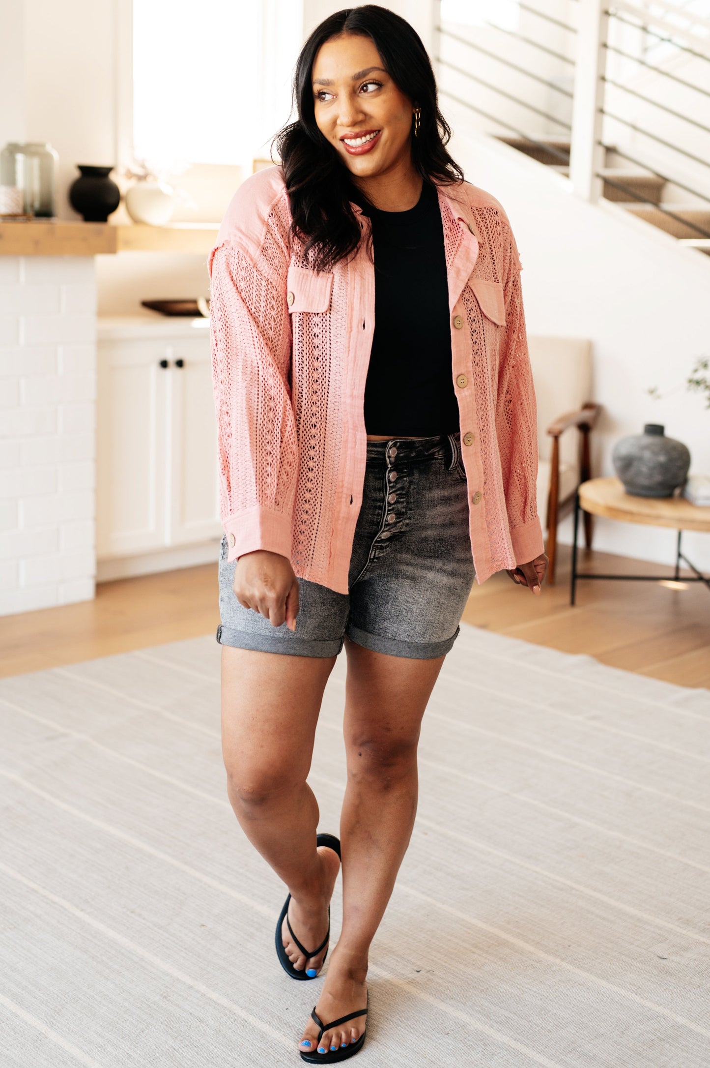 Blusa abotonada de encaje Sweeter Than Nectar en color rosa
