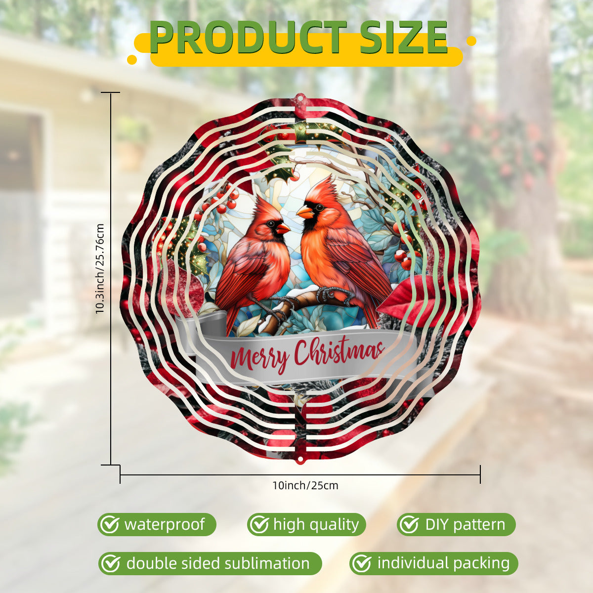 Merry Christmas Red Birds Metal Wind Spinner Outdoor Decor