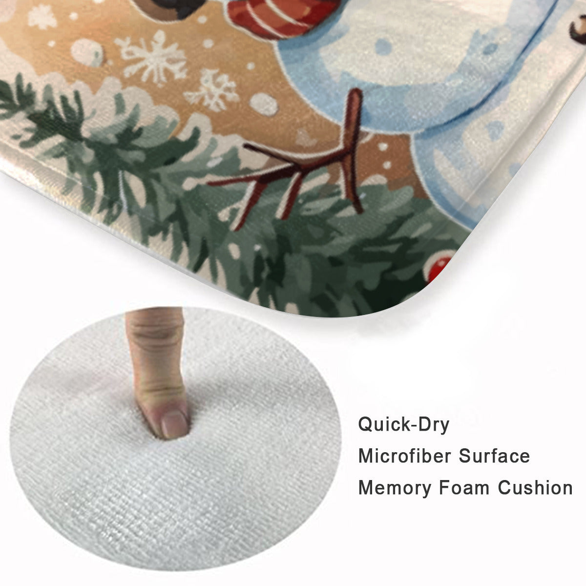 Happy Snowman Scene with Pine Trees Flannel Bath Mat