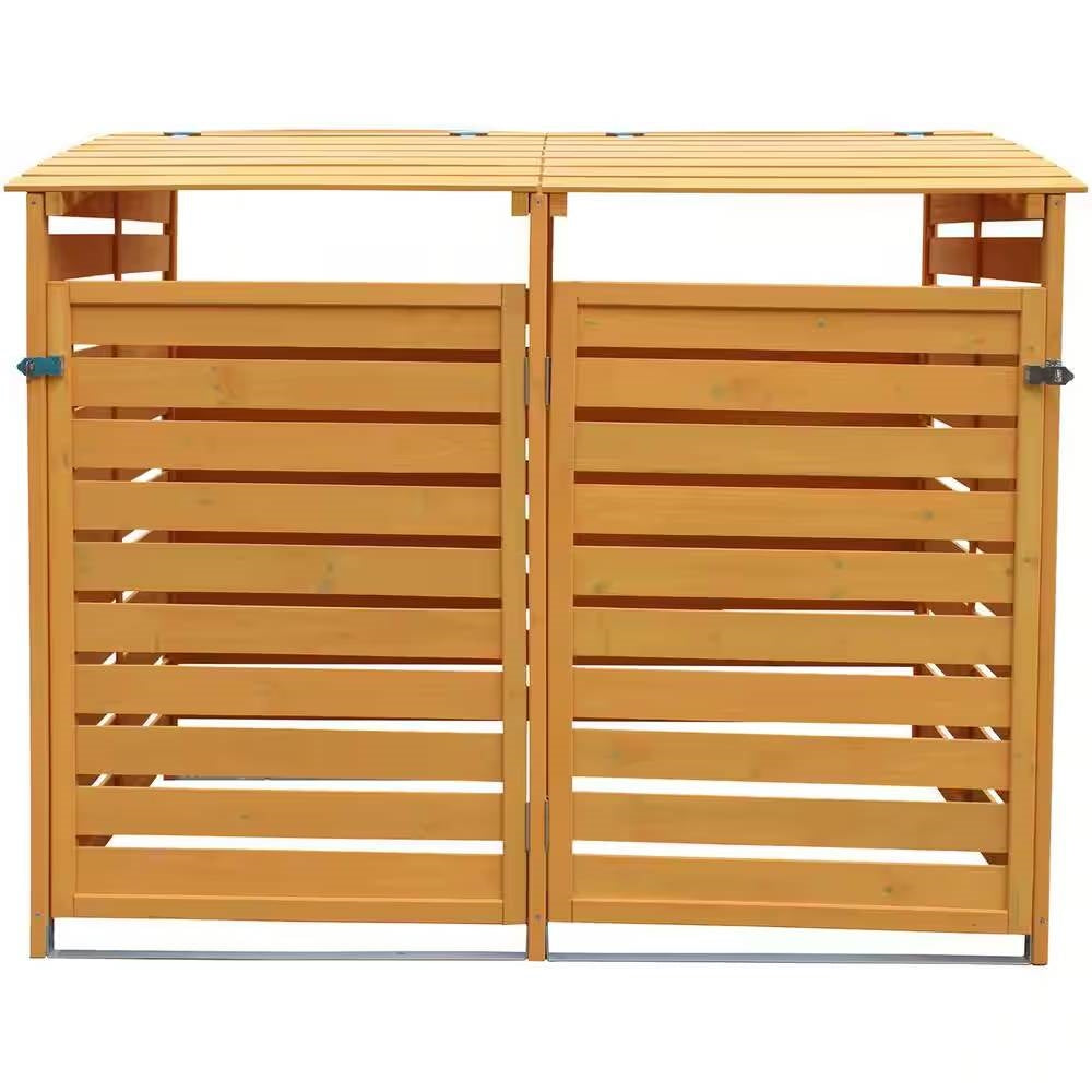 Contenedor de Basura de Madera Maciza para Exteriores con Compartimento de Reciclaje - Capacidad para 2 Cubos de Basura