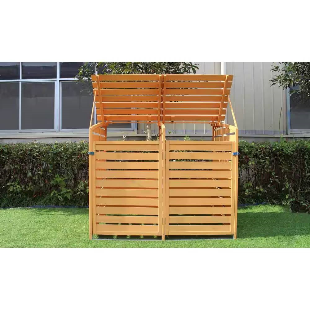 Contenedor de Basura de Madera Maciza para Exteriores con Compartimento de Reciclaje - Capacidad para 2 Cubos de Basura