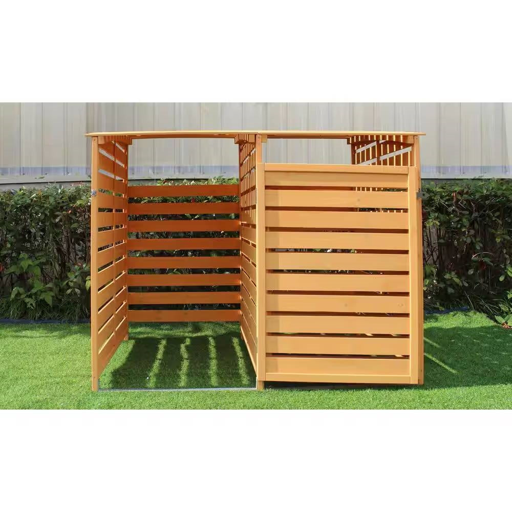 Contenedor de Basura de Madera Maciza para Exteriores con Compartimento de Reciclaje - Capacidad para 2 Cubos de Basura