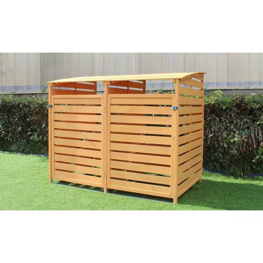 Contenedor de Basura de Madera Maciza para Exteriores con Compartimento de Reciclaje - Capacidad para 2 Cubos de Basura