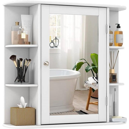 Armario de baño de pared blanco de 26 x 25 pulgadas con espejo y estantes