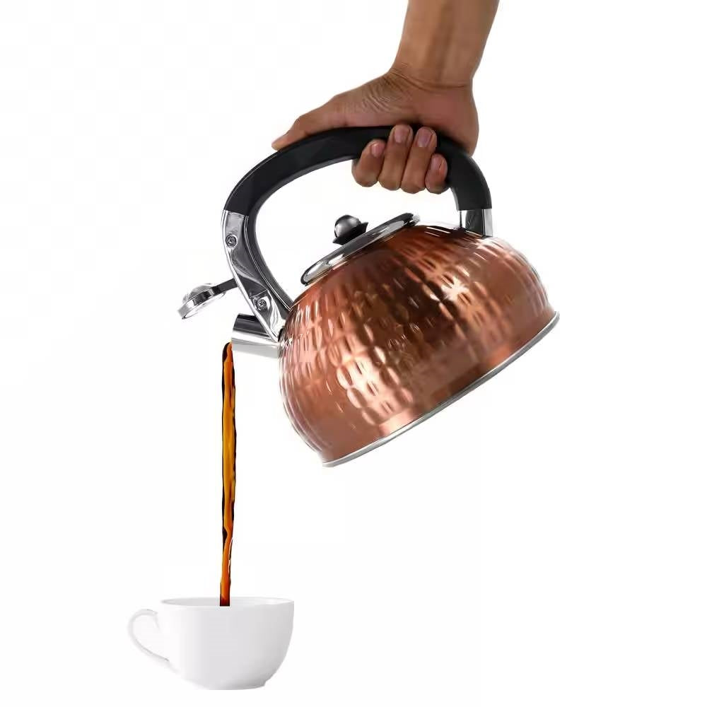 Hervidor de té silbante de acero inoxidable de 3 litros en cobre