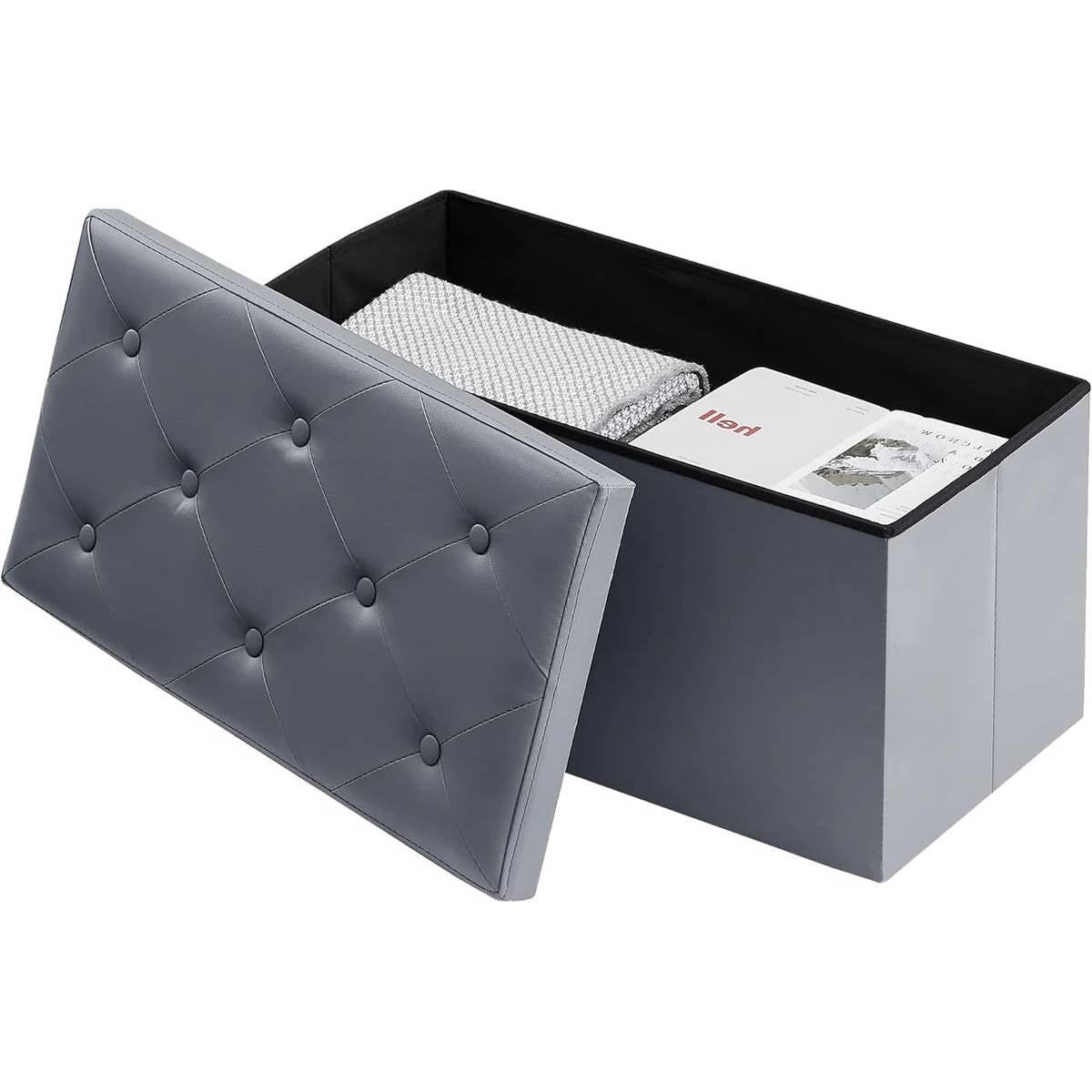 30-inch Light Grey Faux Leather Upholstered End of Bed Storage Bench Ottoman