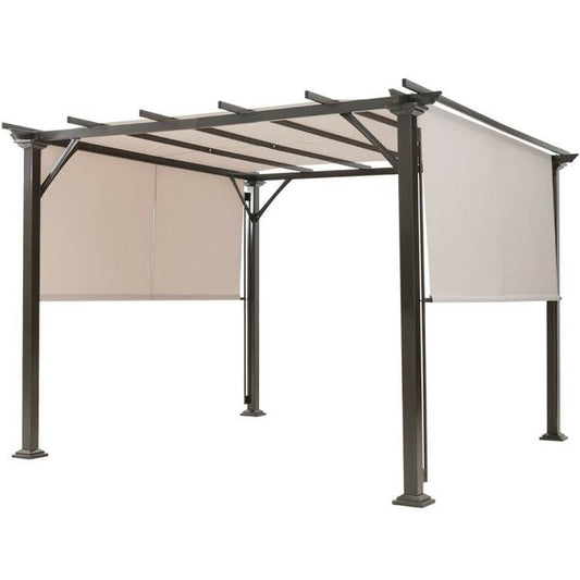 Cenador pérgola moderno de 10 x 10 pies con estructura de metal de alta resistencia y toldo beige