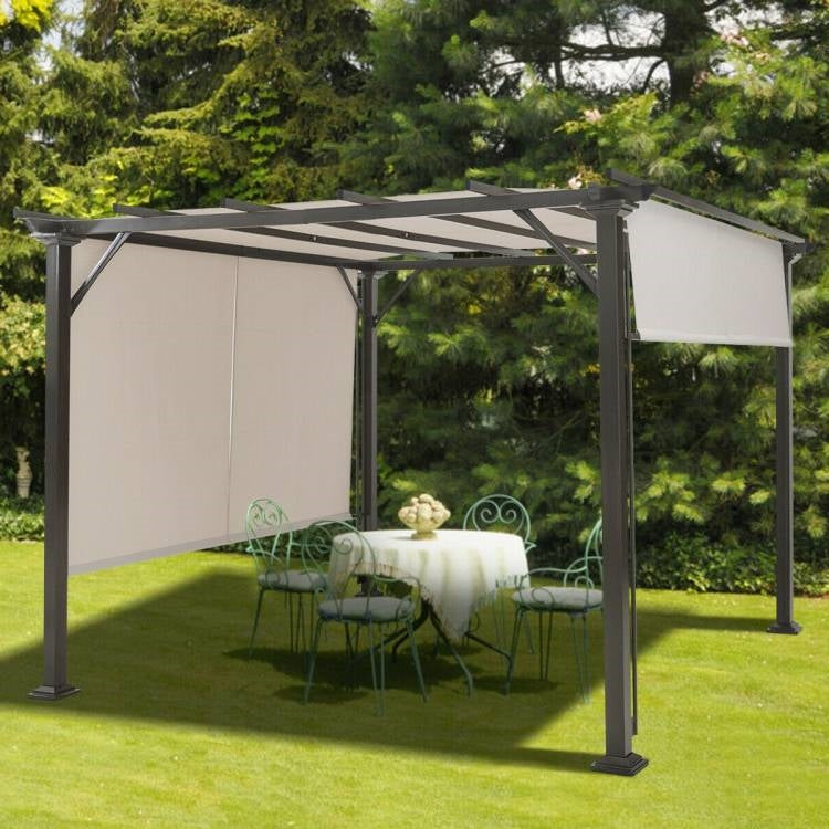 Cenador pérgola moderno de 10 x 10 pies con estructura de metal de alta resistencia y toldo beige
