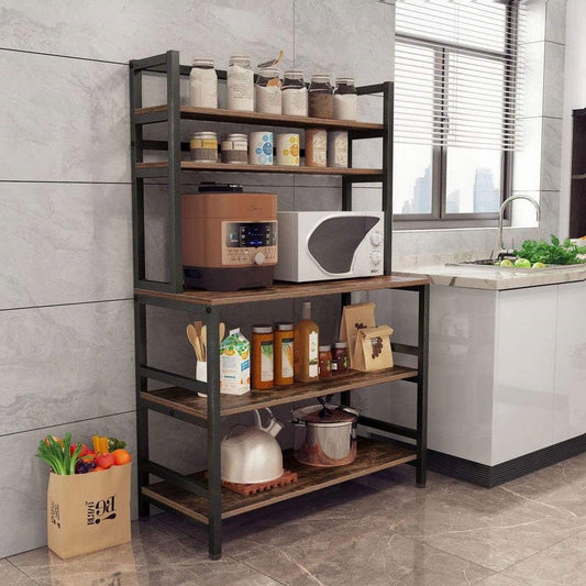 Estantería Industrial Moderna para Panadero de Cocina, de Madera Marrón, con Resistente Estructura Metálica