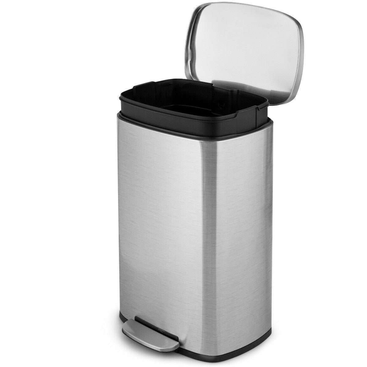 Cubo de basura de cocina moderno de acero inoxidable de 13 galones con diseño de pedal