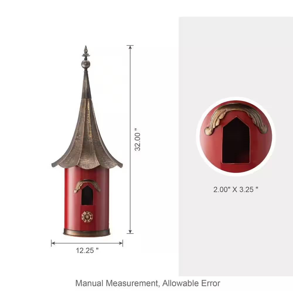 Buzón de metal rojo con techo de gramófono con acabado de bronce cobrizo