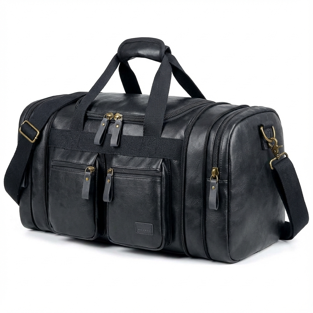 Elegante Bolso de Viaje de Cuero tipo Duffel Weekender – 40L Expandible de Cabina