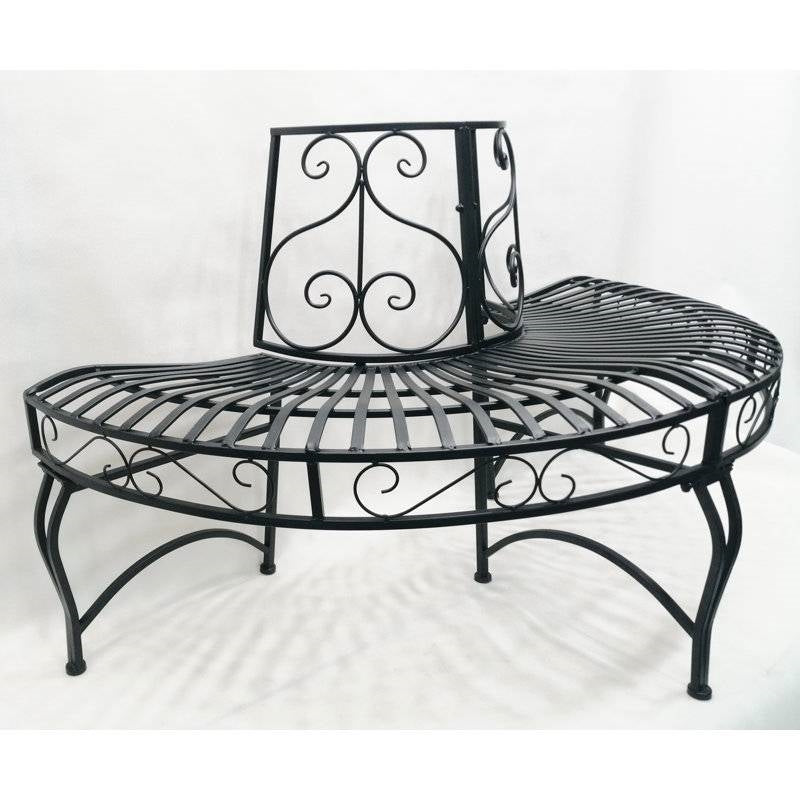 Banco de árbol semicircular de aluminio con recubrimiento de polvo negro para exteriores