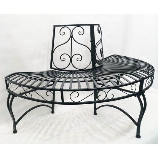 Banco de árbol semicircular de aluminio con recubrimiento de polvo negro para exteriores