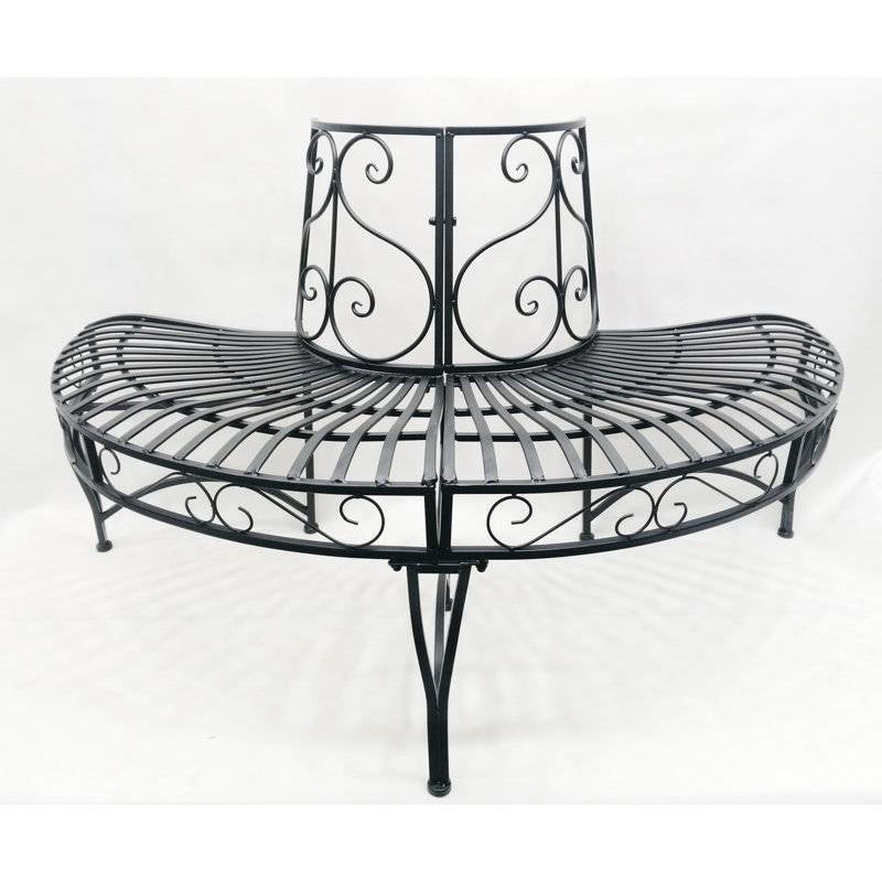Banco de árbol semicircular de aluminio con recubrimiento de polvo negro para exteriores