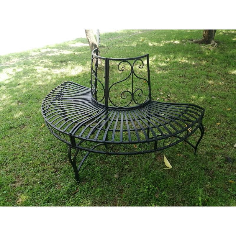 Banco de árbol semicircular de aluminio con recubrimiento de polvo negro para exteriores