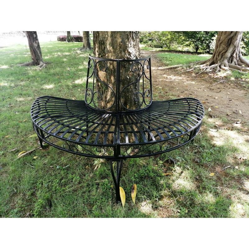 Banco de árbol semicircular de aluminio con recubrimiento de polvo negro para exteriores