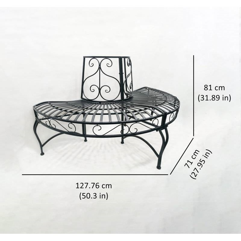 Banco de árbol semicircular de aluminio con recubrimiento de polvo negro para exteriores