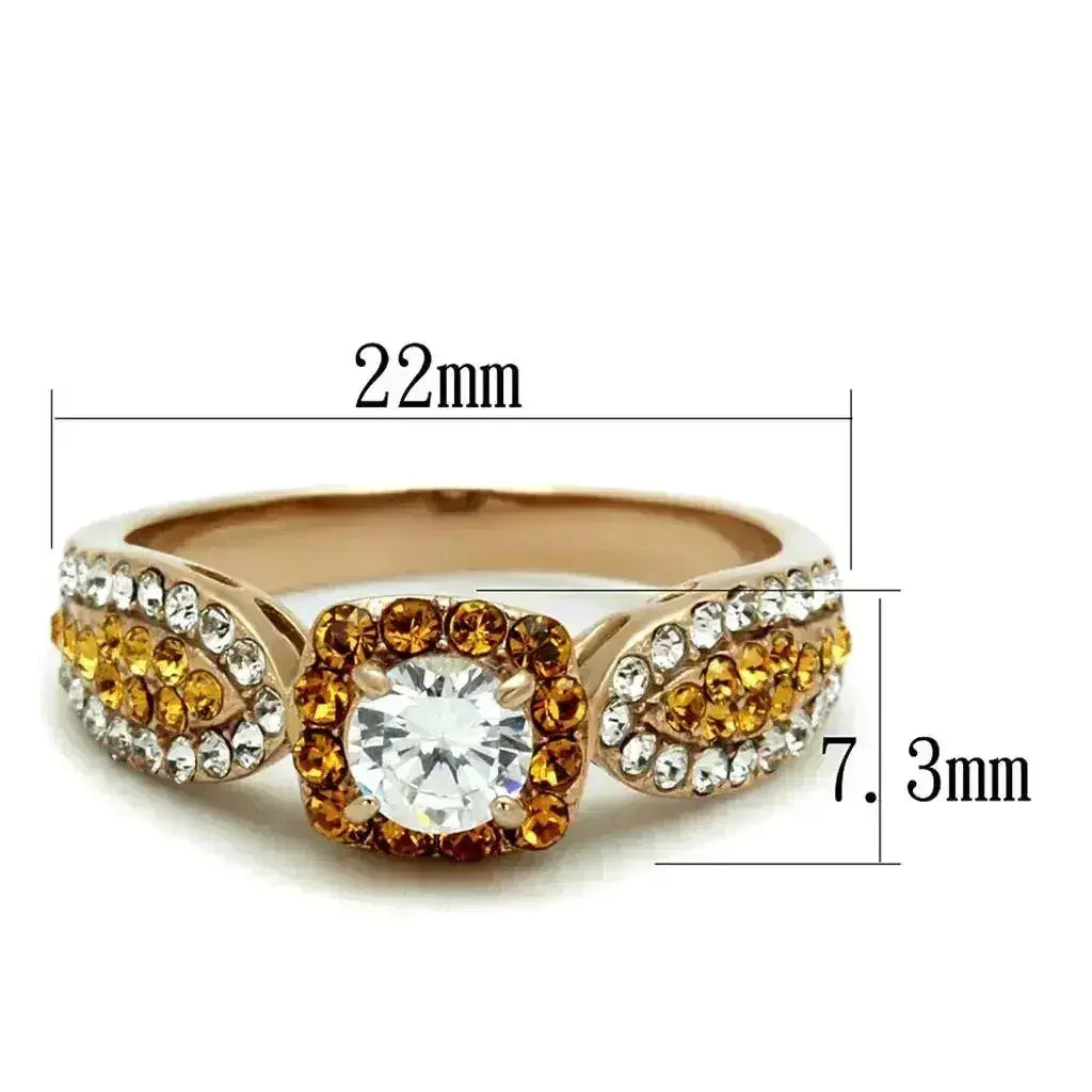 Rose Gold Stainless Steel Ring - AAA CZ Solitaire Jewelry