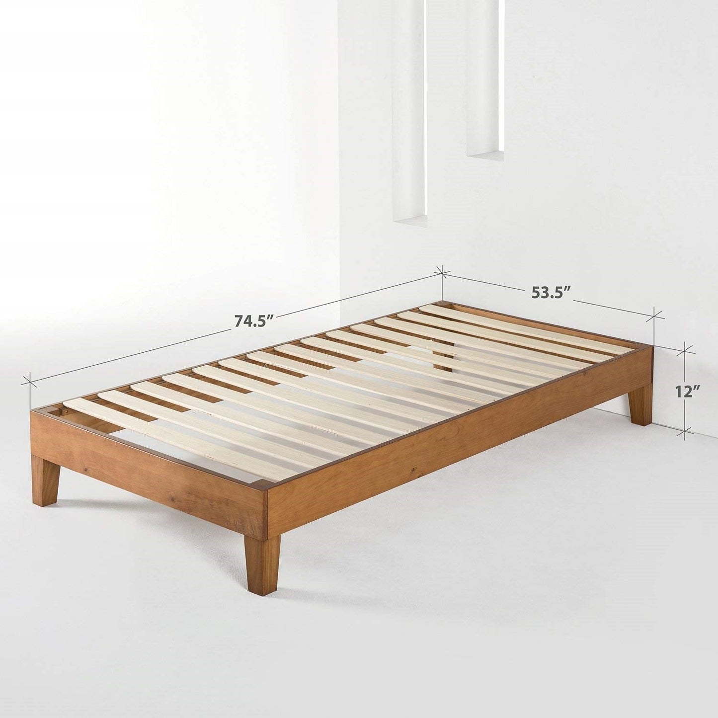 Base de cama de plataforma de madera maciza moderna, tamaño doble, en color natural