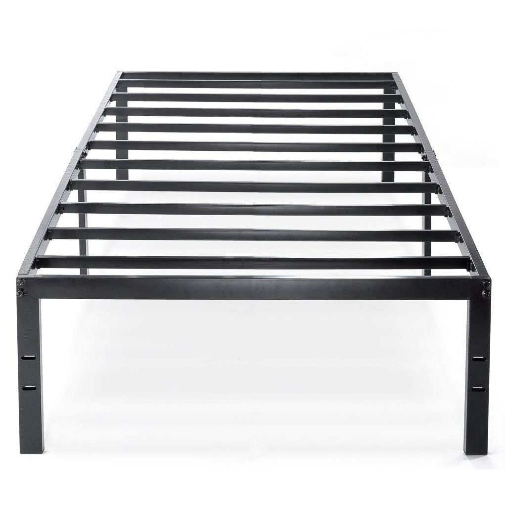 Base de cama de plataforma metálica negra tamaño individual con ranuras para fijación de cabecera