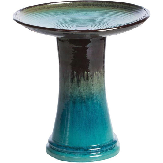 Bañera para pájaros de cerámica azul con múltiples tonos para jardín exterior