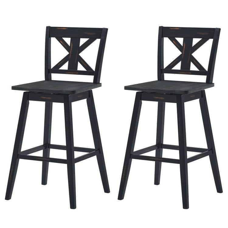 Juego de 2 taburetes de bar modernos de madera negra de 29 pulgadas con asiento giratorio para cocina o comedor estilo rústico