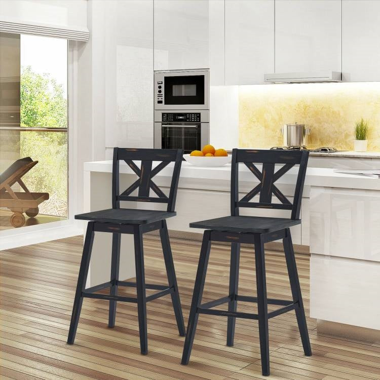 Juego de 2 taburetes de bar modernos de madera negra de 29 pulgadas con asiento giratorio para cocina o comedor estilo rústico