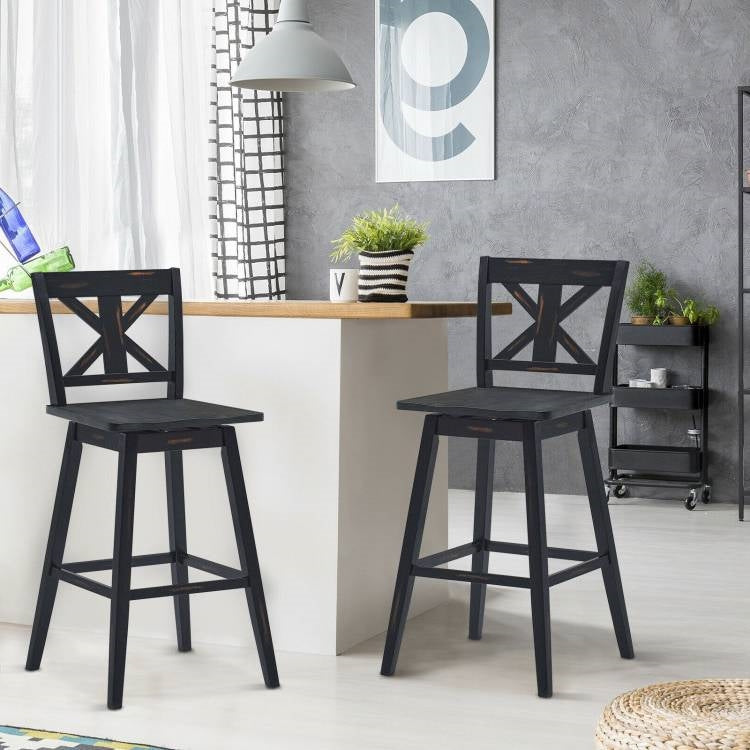 Juego de 2 taburetes de bar modernos de madera negra de 29 pulgadas con asiento giratorio para cocina o comedor estilo rústico