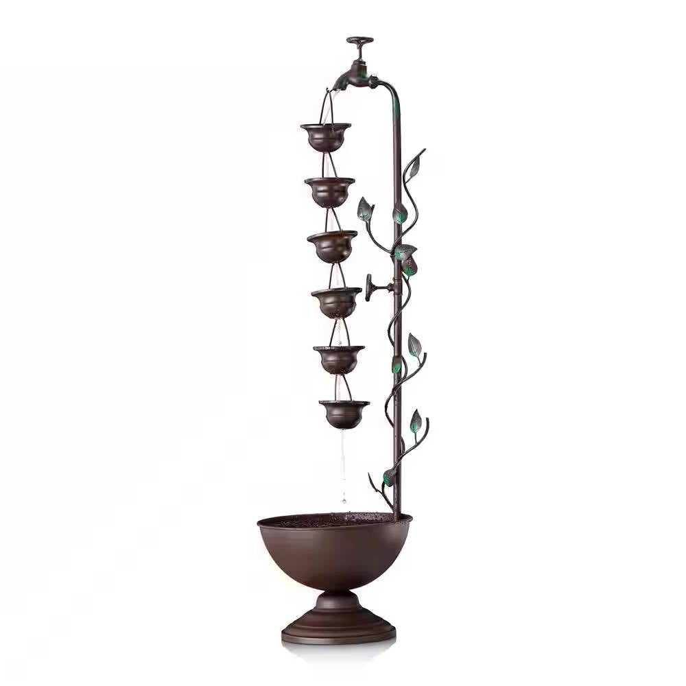 Fuente de agua colgante de 6 niveles para exterior e interior con acabado en bronce