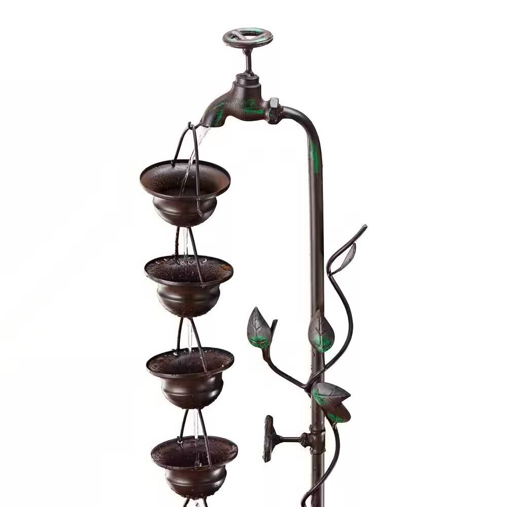 Fuente de agua colgante de 6 niveles para exterior e interior con acabado en bronce