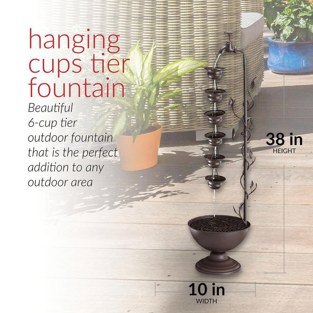 Fuente de agua colgante de 6 niveles para exterior e interior con acabado en bronce