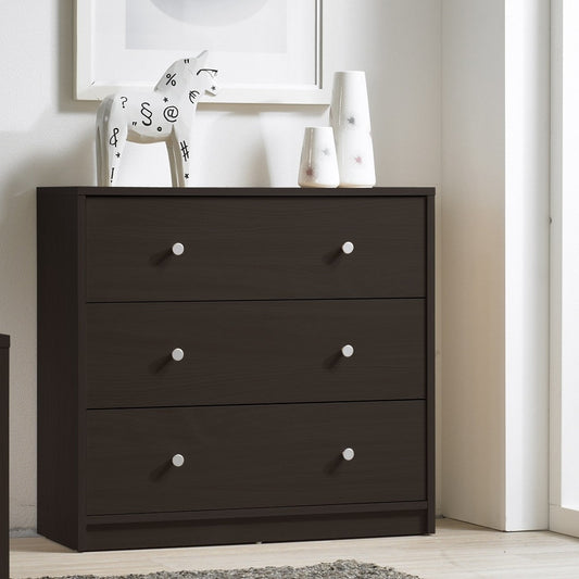 Cómoda de dormitorio moderna de 3 cajones con acabado de madera oscura
