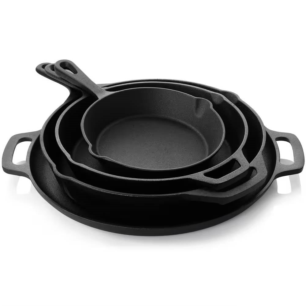 Juego de utensilios de cocina de hierro fundido de 12 piezas con horno holandés, sartén, sartén honda y bandeja para pizza