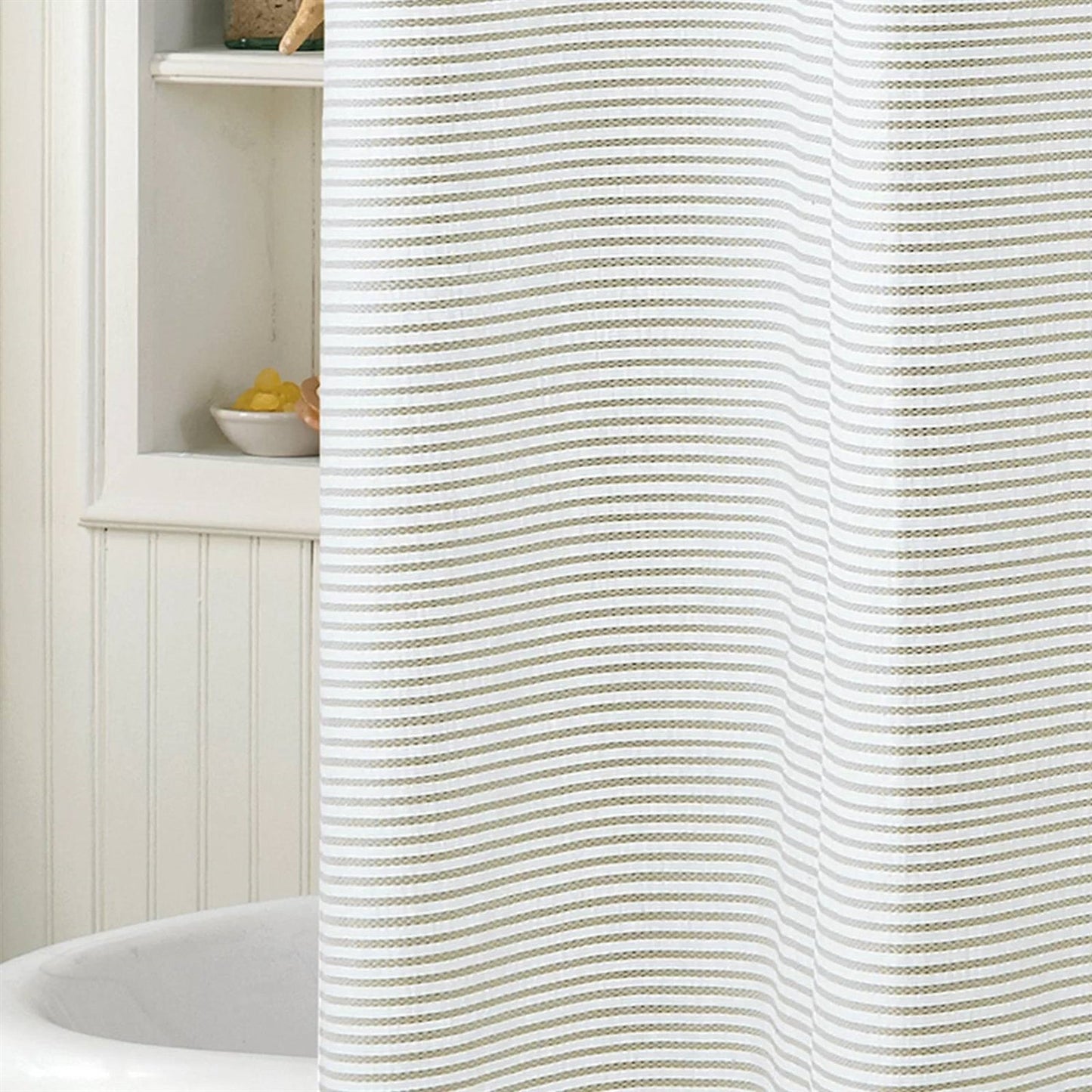 72-inch Taupe Tan and White Stripes Cotton Shower Curtain