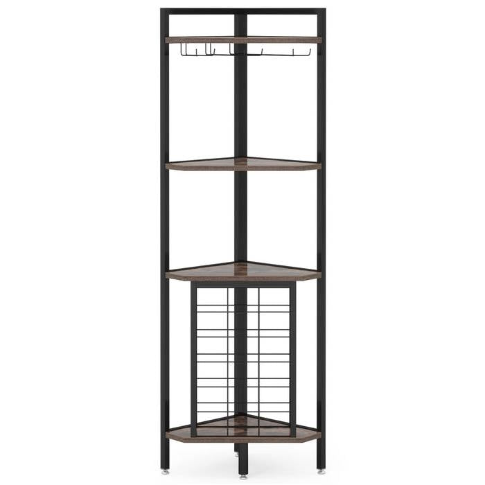 Estantería esquinera industrial para vinos con soportes para copas