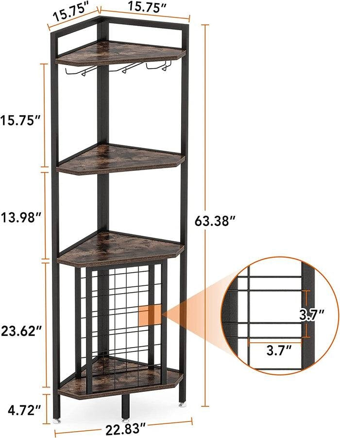 Estantería esquinera industrial para vinos con soportes para copas
