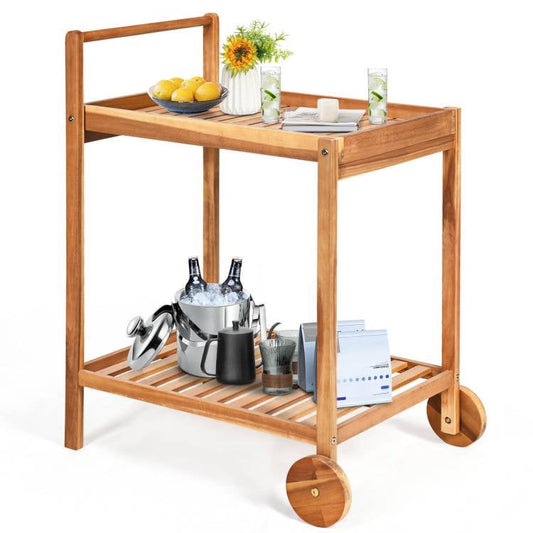 Carrito de Servicio Rodante de Madera Maciza Isla de Cocina con Estante Inferior