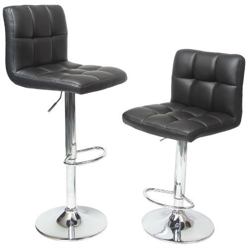 Juego de 2 taburetes de bar de altura ajustable con asiento acolchado de piel sintética negra