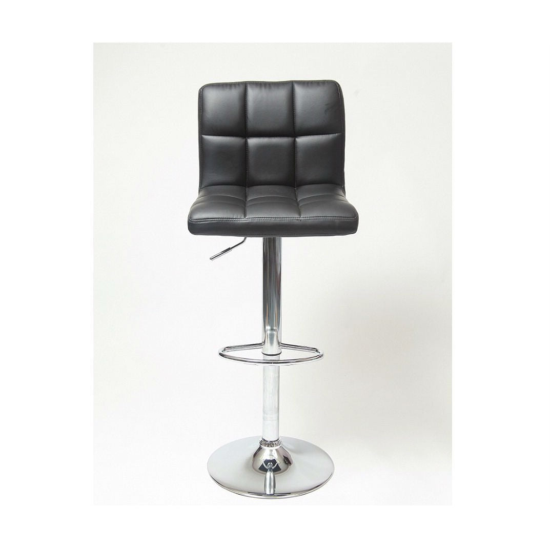 Juego de 2 taburetes de bar de altura ajustable con asiento acolchado de piel sintética negra