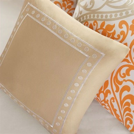 Juego de edredón Twin de 4 piezas con estampado de damasco naranja y blanco