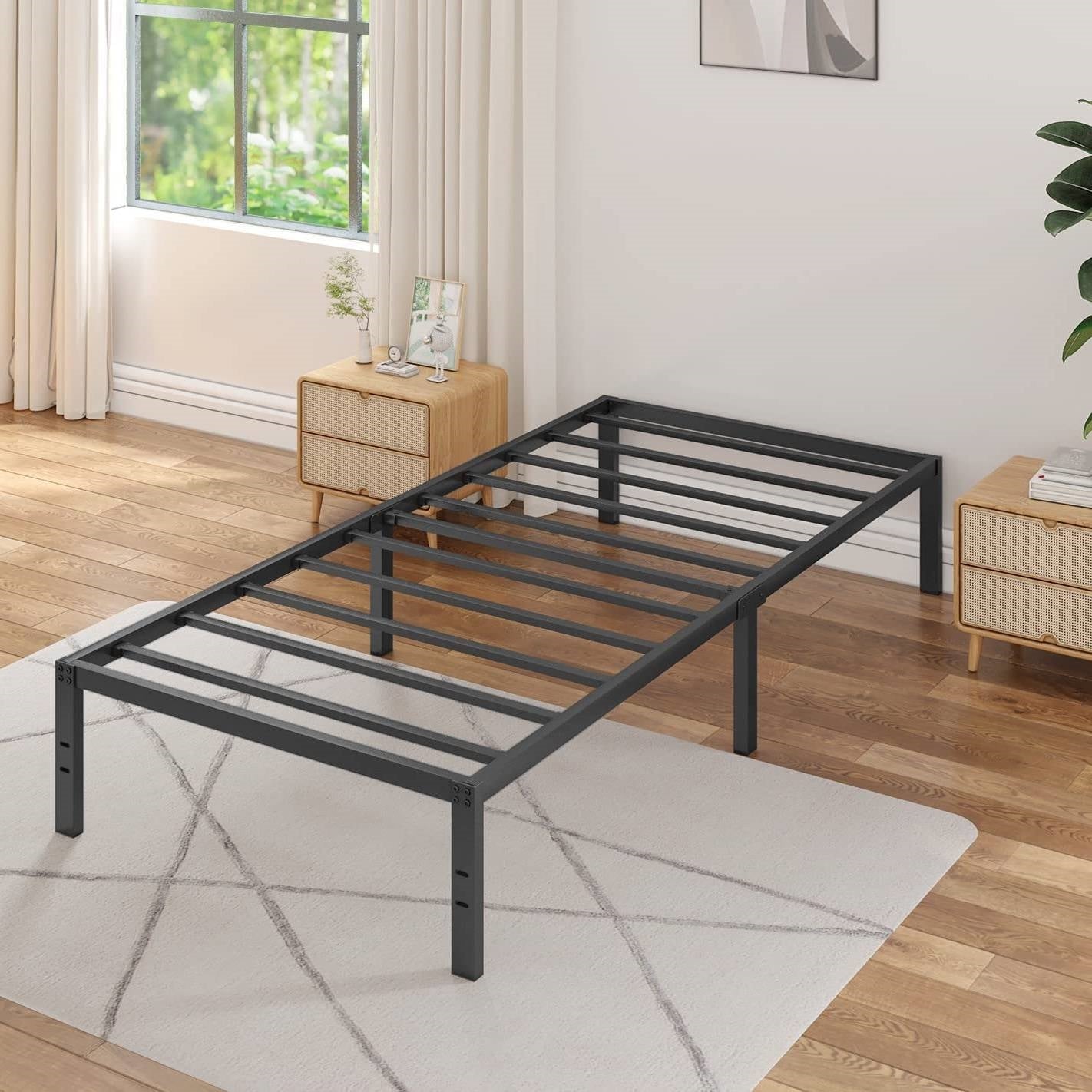 Base de cama de metal resistente de 16 pulgadas tamaño individual con capacidad de peso de 3,000 lbs